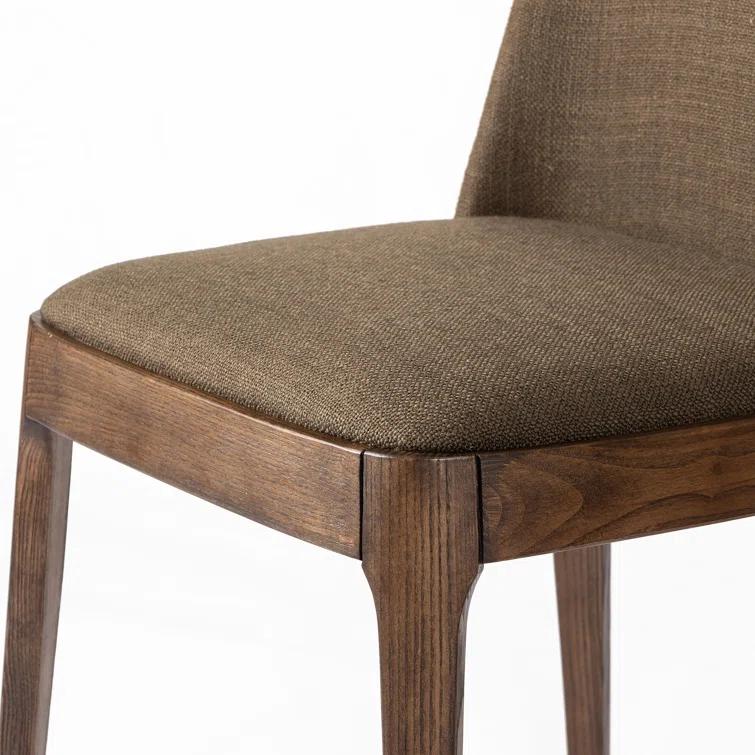 Olive Brown Upholstered Side Chair with Wood Legs