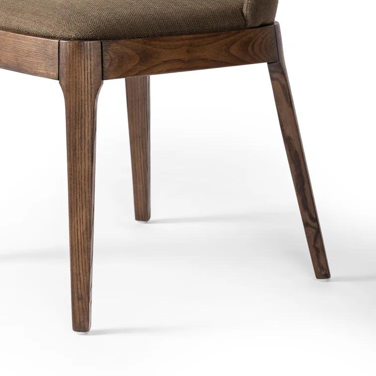 Olive Brown Upholstered Side Chair with Wood Legs