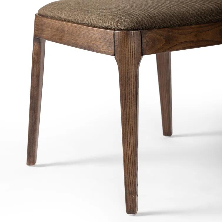 Olive Brown Upholstered Side Chair with Wood Legs