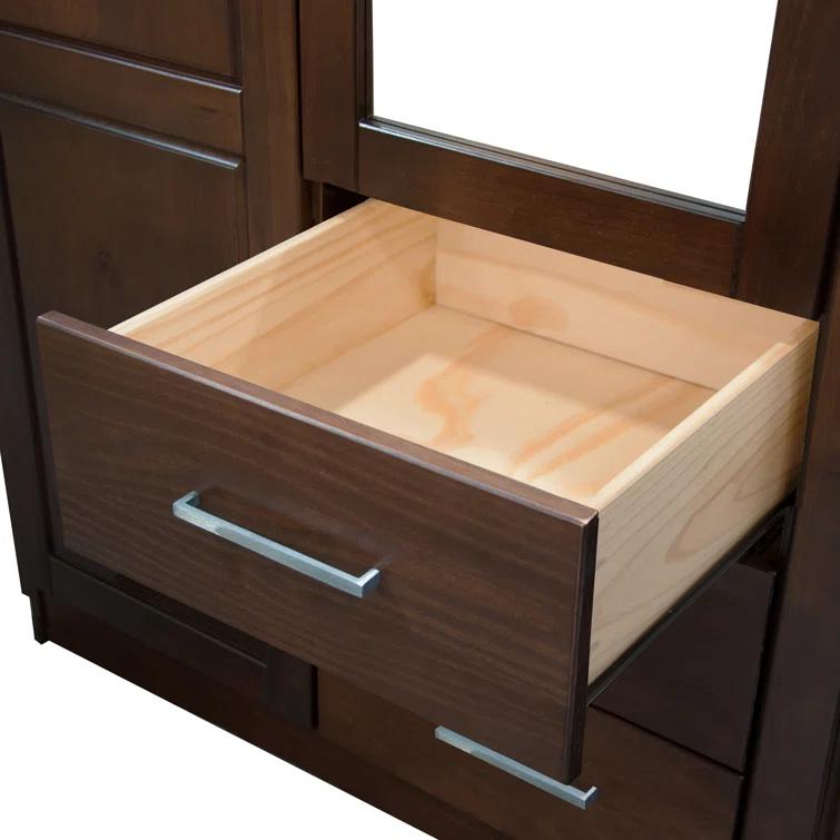 Wade Logan® Aveah 100% Solid Wood 3-door Wardrobe Armoire with Mirrored Door