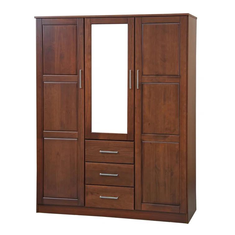 Wade Logan® Aveah 100% Solid Wood 3-door Wardrobe Armoire with Mirrored Door