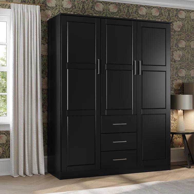 Bassam Cosmo 100% Solid Wood 3-door Wardrobe Armoire