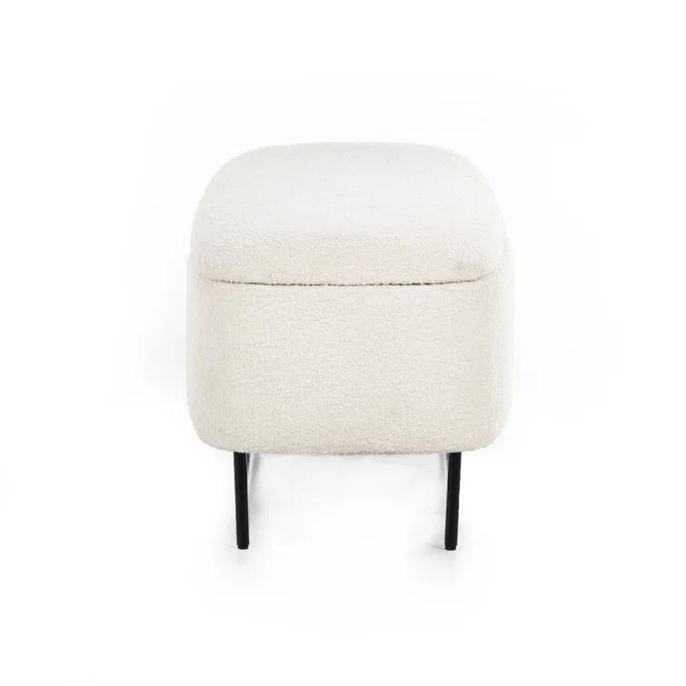 Contemporary White Upholstered Storage Bench with Iron Frame