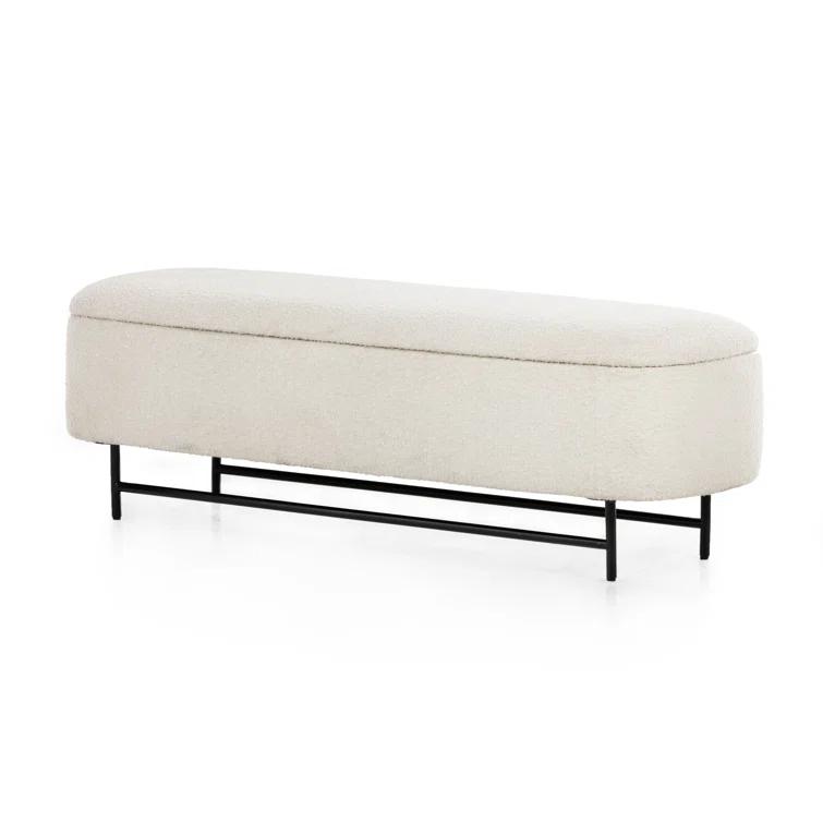 Contemporary White Upholstered Storage Bench with Iron Frame
