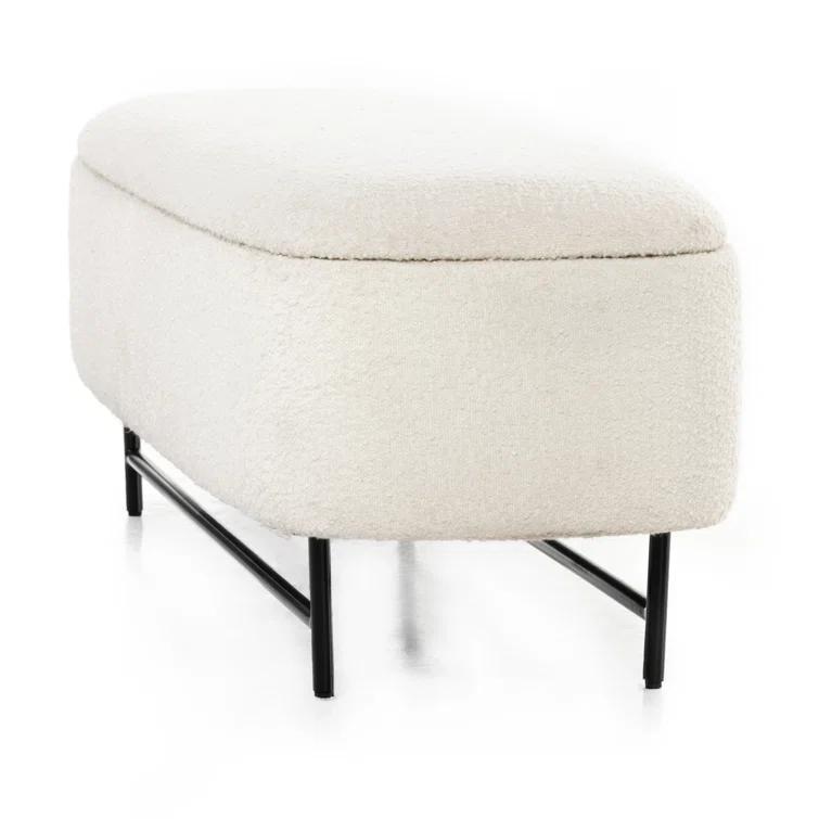 Contemporary White Upholstered Storage Bench with Iron Frame