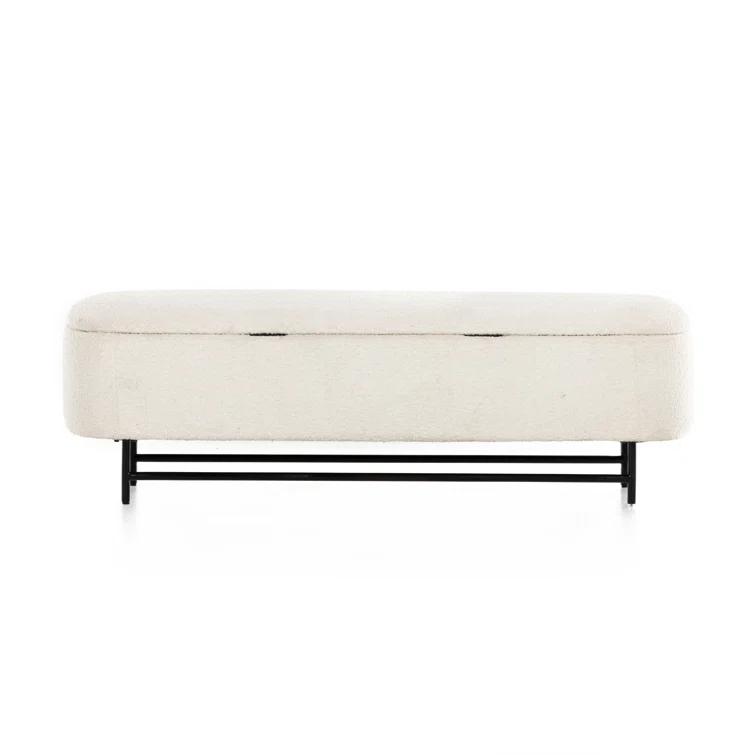 Contemporary White Upholstered Storage Bench with Iron Frame