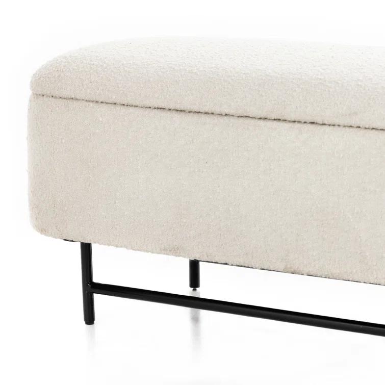 Contemporary White Upholstered Storage Bench with Iron Frame