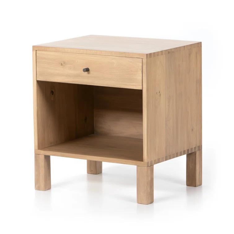 Isador Cubed Nightstand in Dry Wash Poplar with Iron and Leather Accents