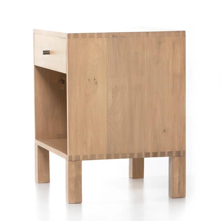 Isador Cubed Nightstand in Dry Wash Poplar with Iron and Leather Accents