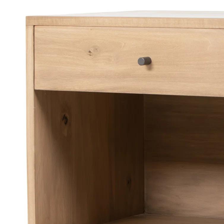 Isador Cubed Nightstand in Dry Wash Poplar with Iron and Leather Accents