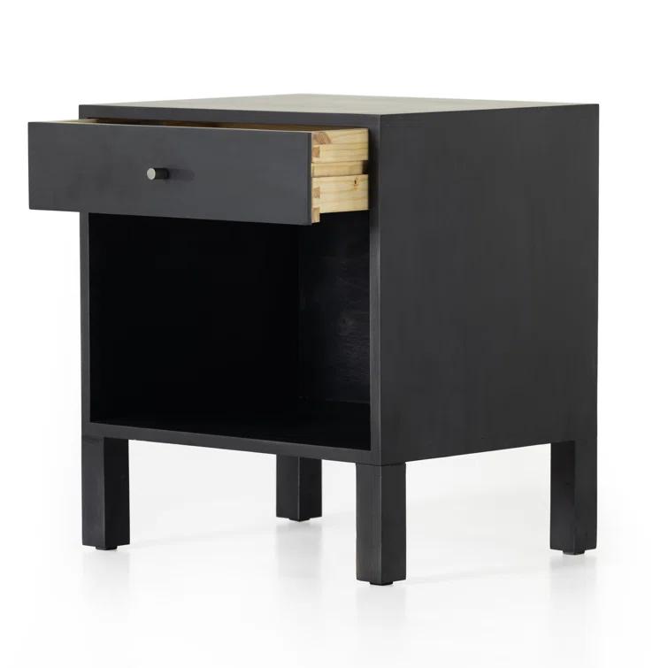 Isador Contemporary Black Solid Poplar 1-Drawer Nightstand