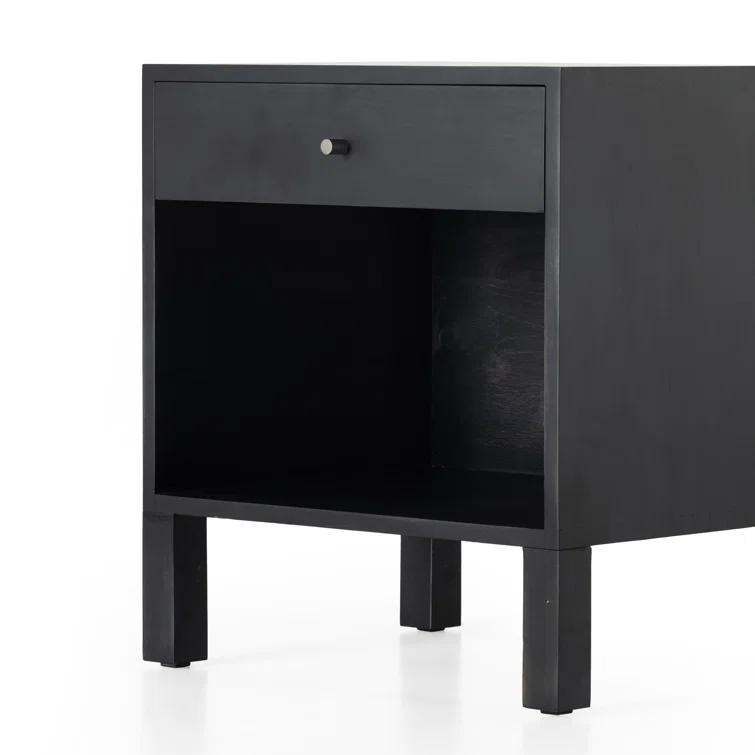 Isador Contemporary Black Solid Poplar 1-Drawer Nightstand