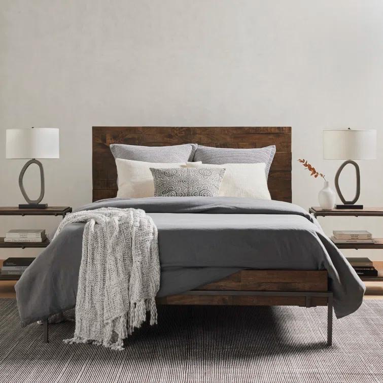 Contemporary Mango Wood 3-Drawer Nightstand in Weathered Hickory