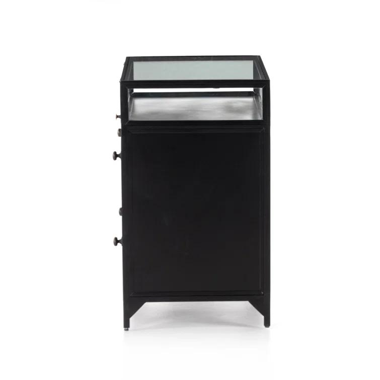 Belmont Matte Black Iron 2-Drawer Nightstand with Glass Enclosure