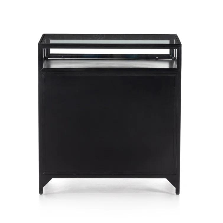 Belmont Matte Black Iron 2-Drawer Nightstand with Glass Enclosure