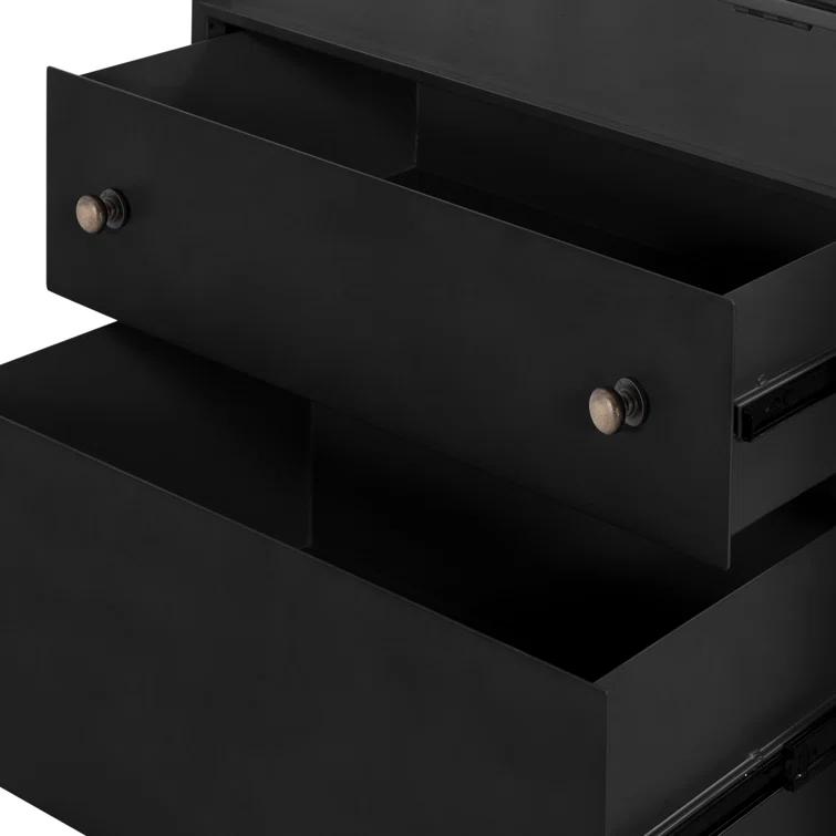 Belmont Matte Black Iron 2-Drawer Nightstand with Glass Enclosure