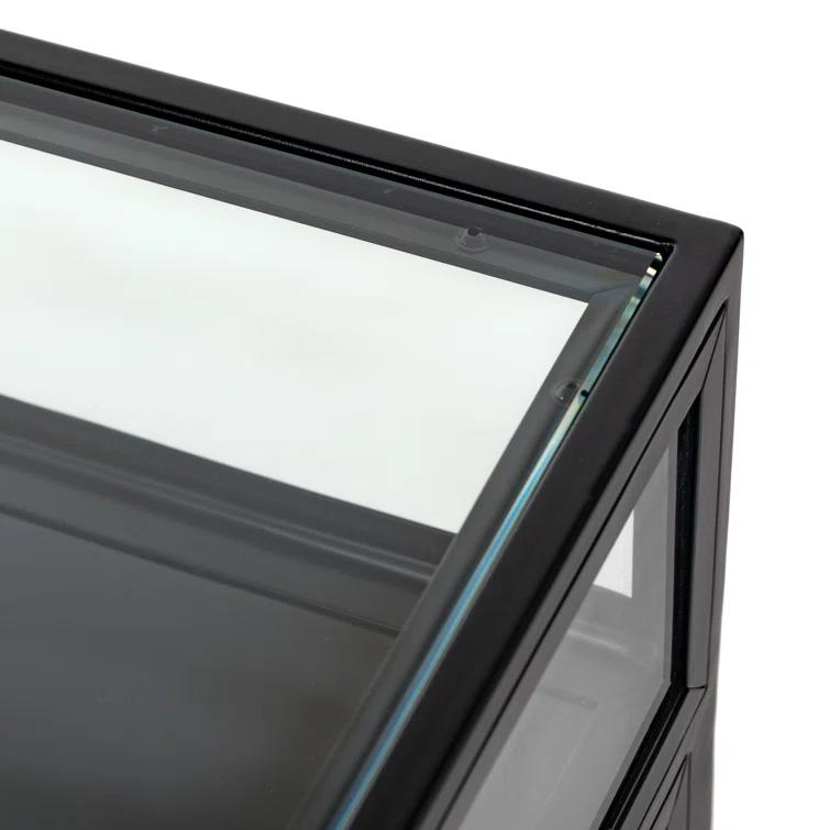 Belmont Matte Black Iron 2-Drawer Nightstand with Glass Enclosure