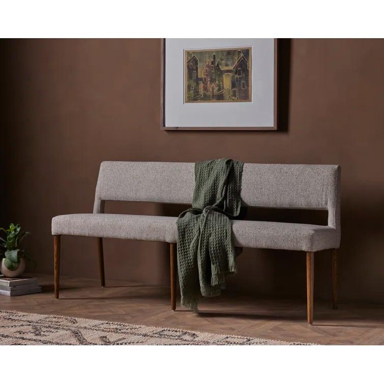 Joseph Gray Upholstered Dining Bench with Nettlewood Legs