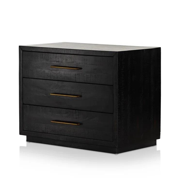 Suki Black 3-Drawer Nightstand with Metal Handles