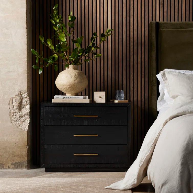 Suki Black 3-Drawer Nightstand with Metal Handles