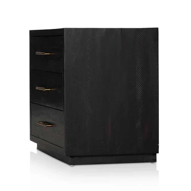Suki Black 3-Drawer Nightstand with Metal Handles