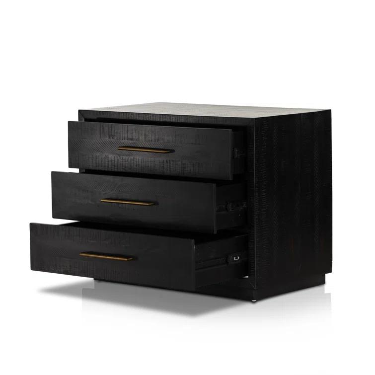 Suki Black 3-Drawer Nightstand with Metal Handles