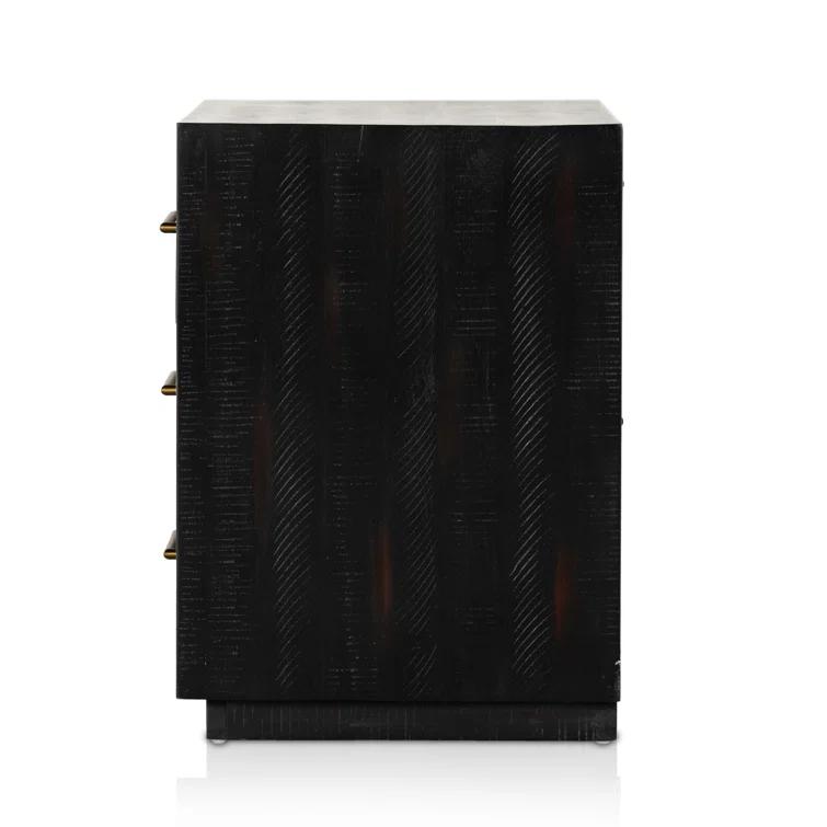 Suki Black 3-Drawer Nightstand with Metal Handles