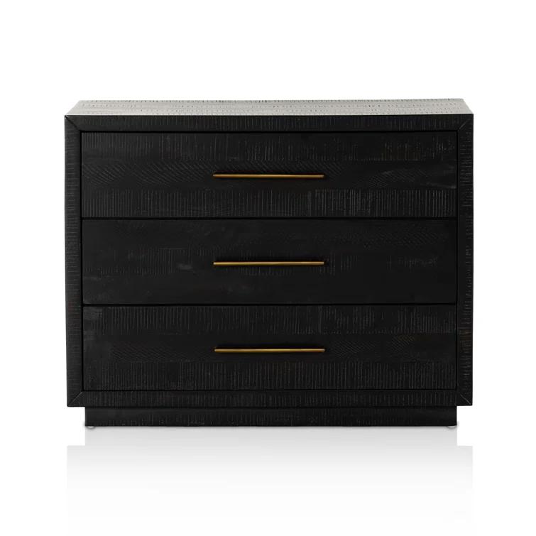 Suki Black 3-Drawer Nightstand with Metal Handles
