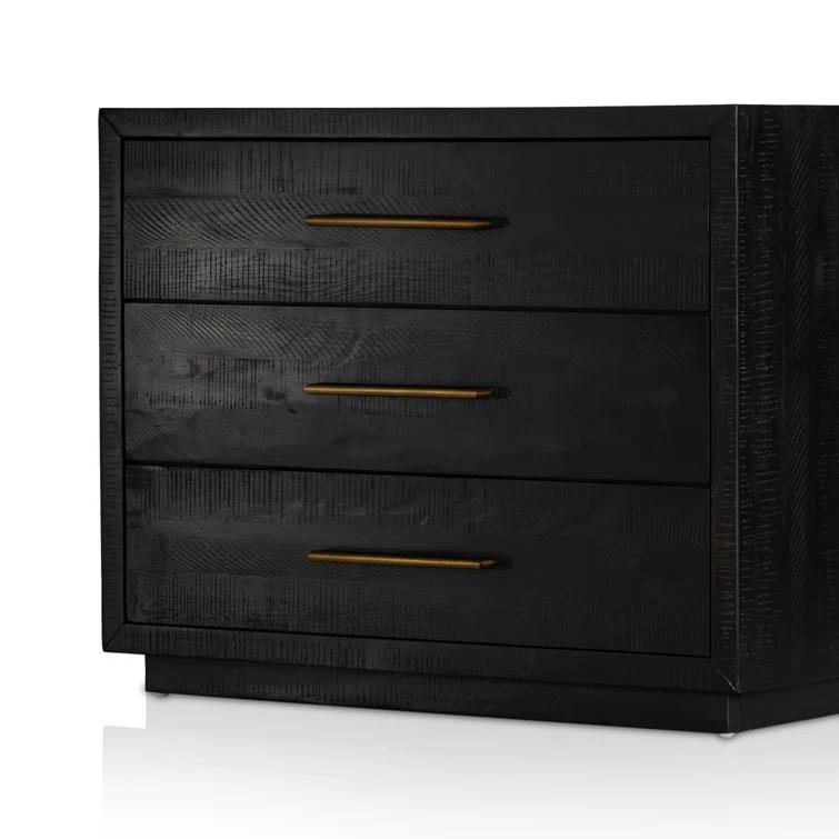 Suki Black 3-Drawer Nightstand with Metal Handles