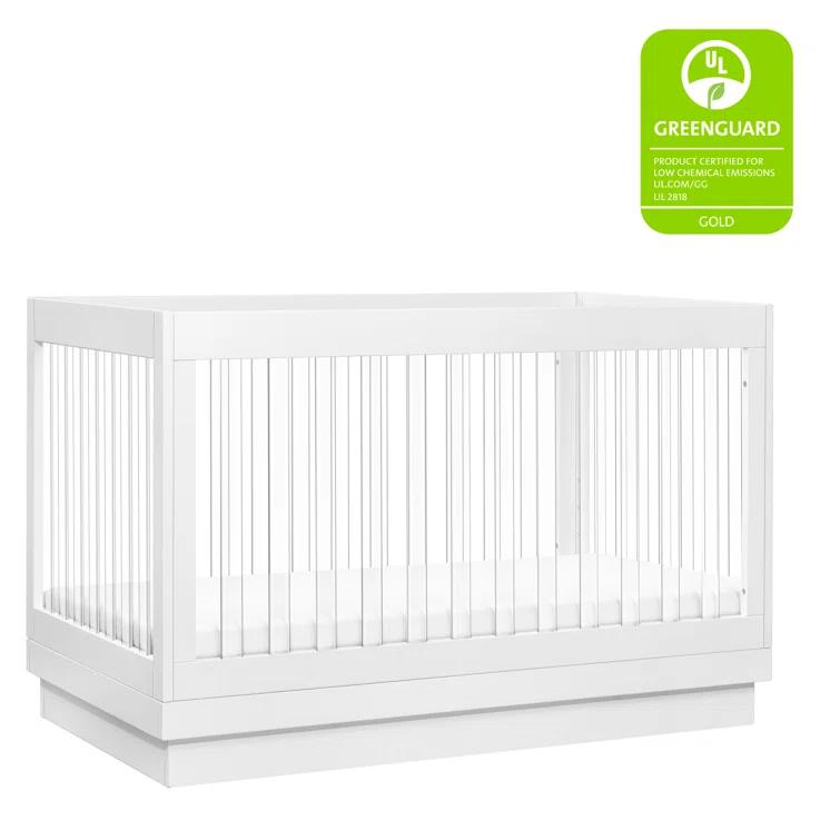Babyletto Harlow White Acrylic 3-in-1 Convertible Baby Crib with Toddler Bed Conversion Kit