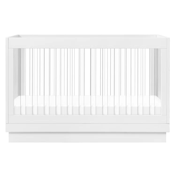 Babyletto Harlow White Acrylic 3-in-1 Convertible Baby Crib with Toddler Bed Conversion Kit