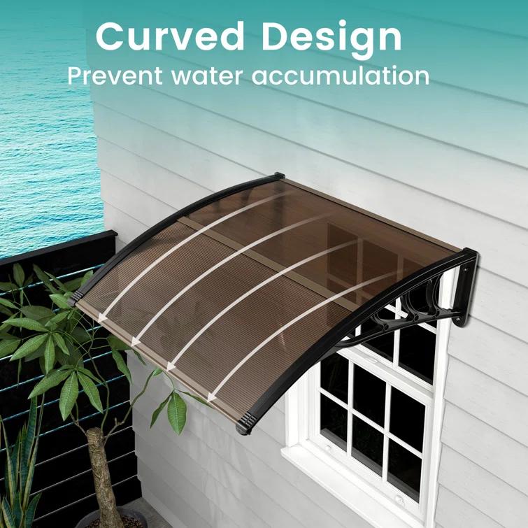 Costway 40'' W x 11'' D Polycarbonate, Aluminum, ABS Coffee Cover Retractable Window Awning