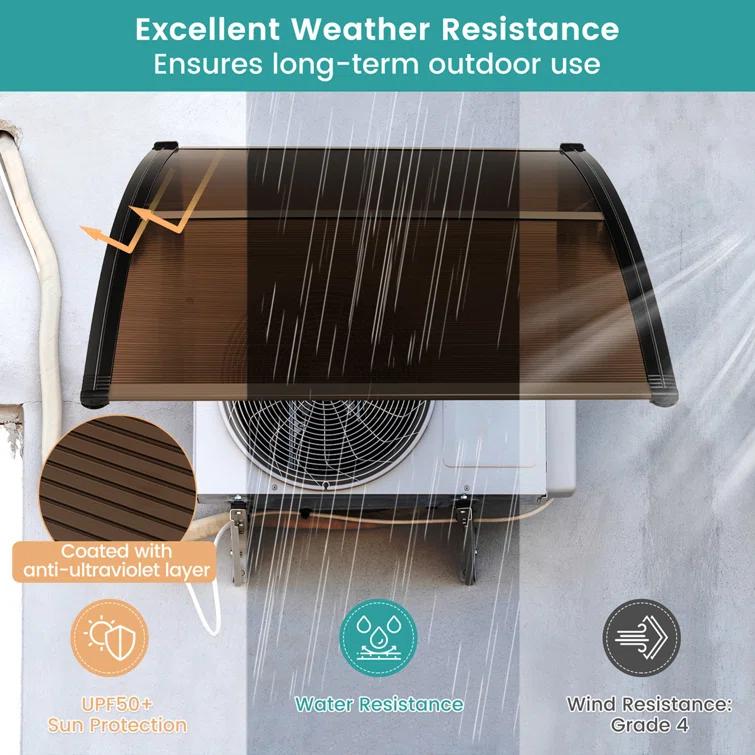 Costway 40'' W x 11'' D Polycarbonate, Aluminum, ABS Coffee Cover Retractable Window Awning