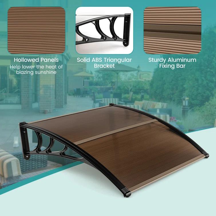 Costway 40'' W x 11'' D Polycarbonate, Aluminum, ABS Coffee Cover Retractable Window Awning