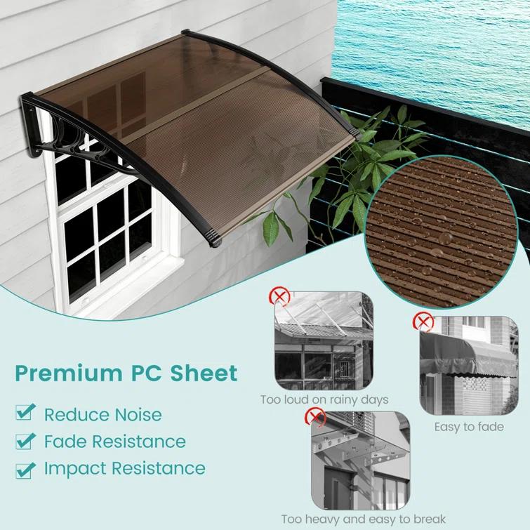 Costway 40'' W x 11'' D Polycarbonate, Aluminum, ABS Coffee Cover Retractable Window Awning