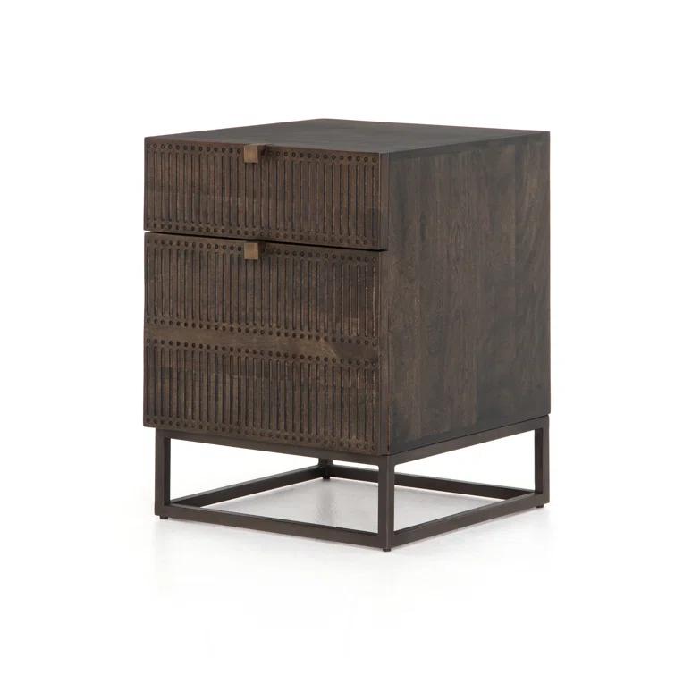 Carved Mango Wood Filing Cabinet (19")