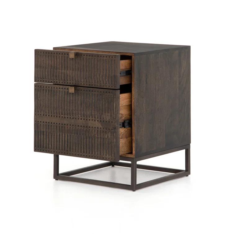 Carved Mango Wood Filing Cabinet (19")