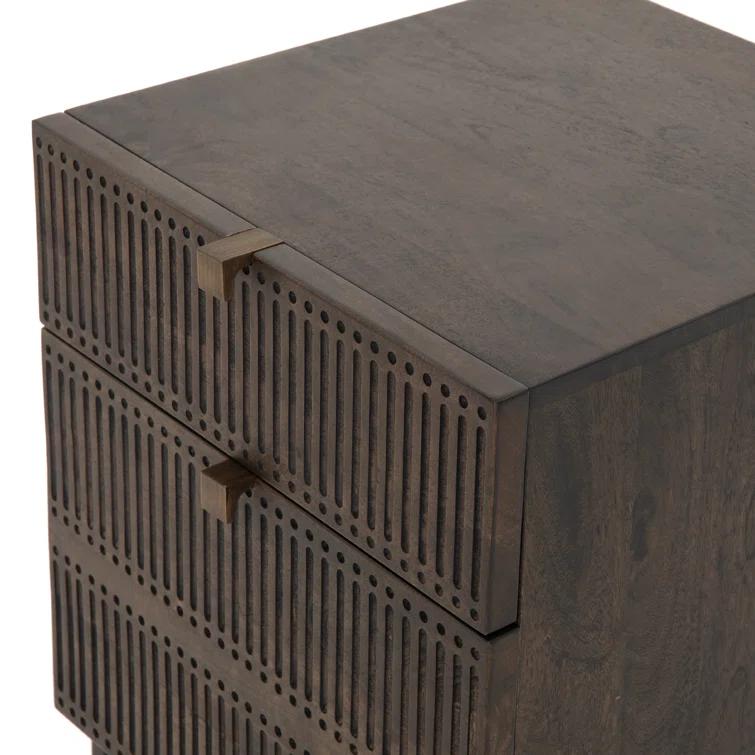 Carved Mango Wood Filing Cabinet (19")