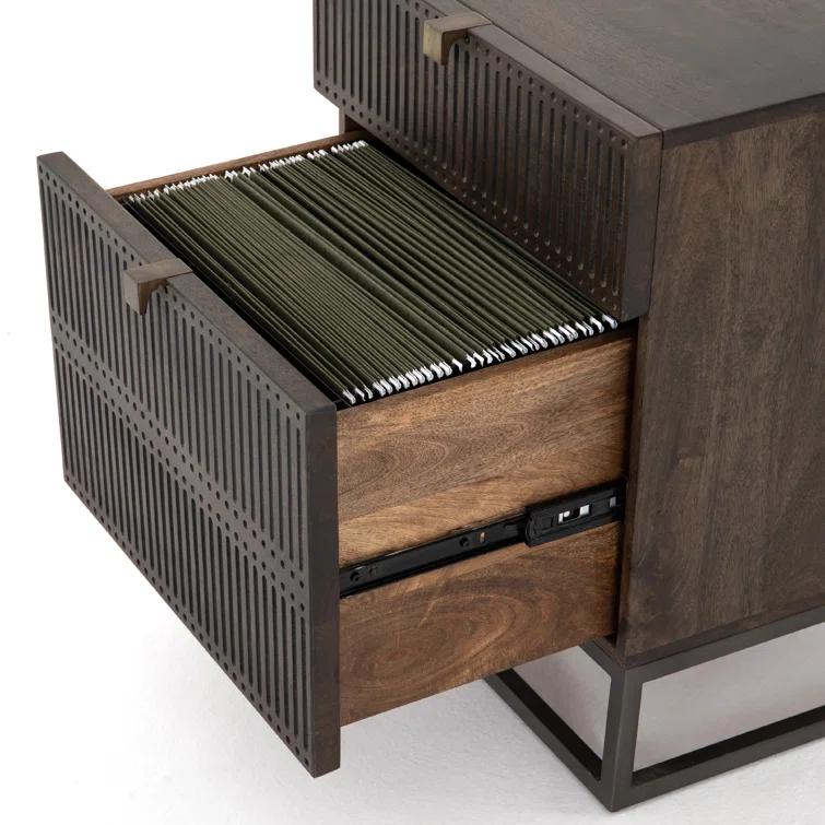 Carved Mango Wood Filing Cabinet (19")