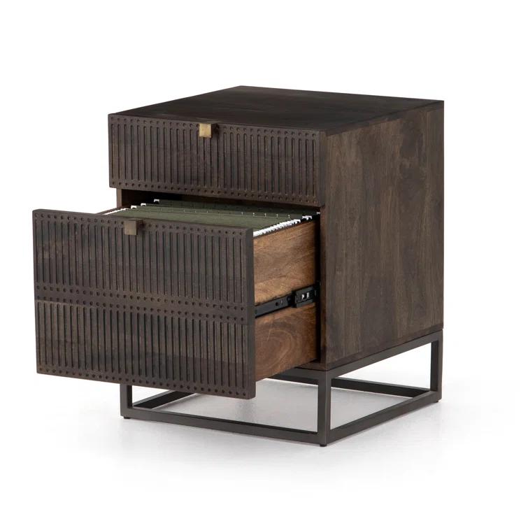 Carved Mango Wood Filing Cabinet (19")