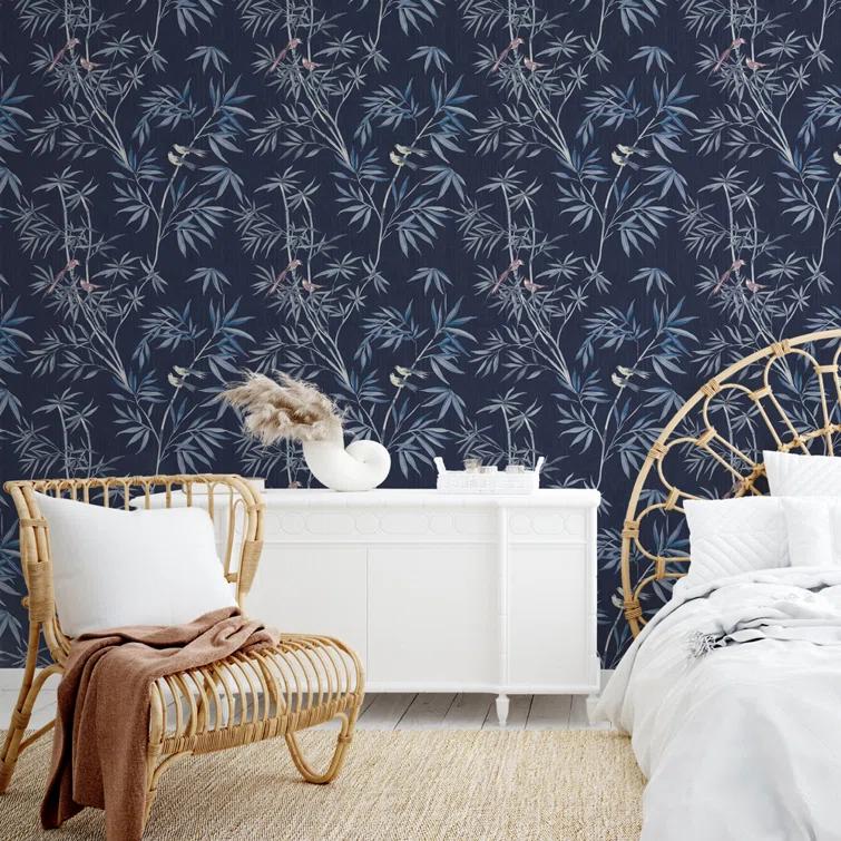 Tempaper & Co. Bamboo Chinoiserie Removable Peel and Stick Wallpaper, Nightfall, 28 sq ft: Vinyl, Self-Adhesive, Botanical Leaf Pattern