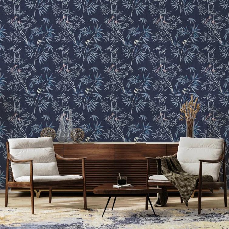 Tempaper & Co. Bamboo Chinoiserie Removable Peel and Stick Wallpaper, Nightfall, 28 sq ft: Vinyl, Self-Adhesive, Botanical Leaf Pattern