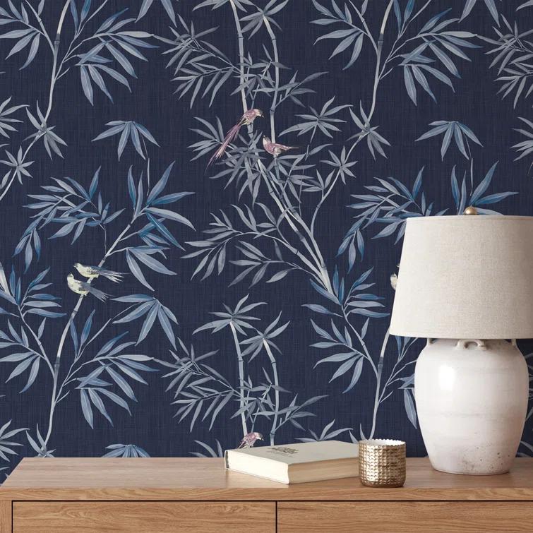 Tempaper & Co. Bamboo Chinoiserie Removable Peel and Stick Wallpaper, Nightfall, 28 sq ft: Vinyl, Self-Adhesive, Botanical Leaf Pattern
