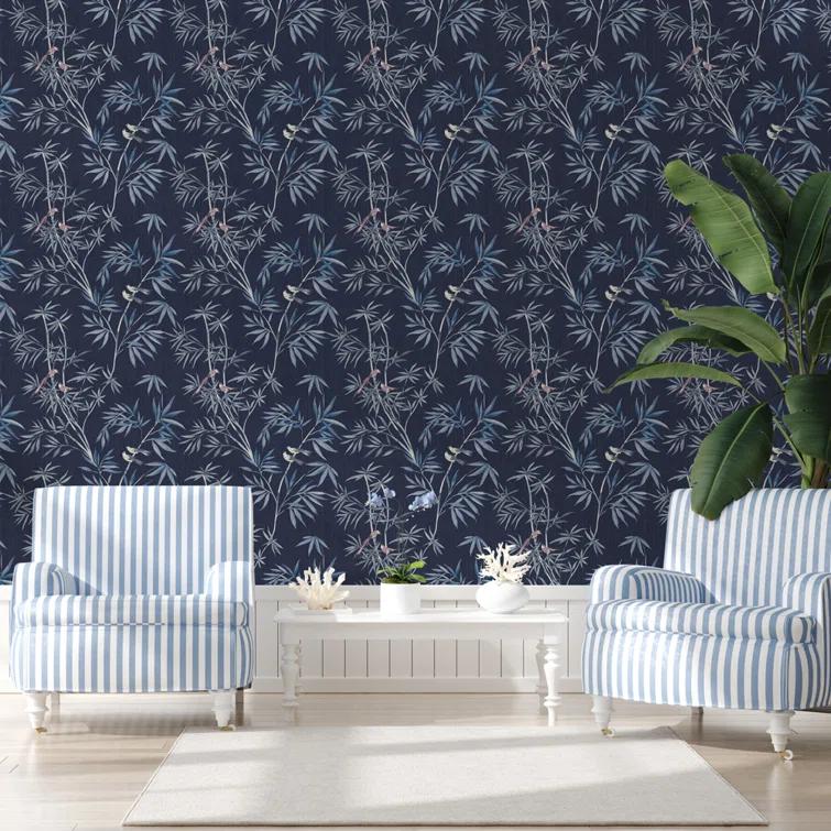 Tempaper & Co. Bamboo Chinoiserie Removable Peel and Stick Wallpaper, Nightfall, 28 sq ft: Vinyl, Self-Adhesive, Botanical Leaf Pattern