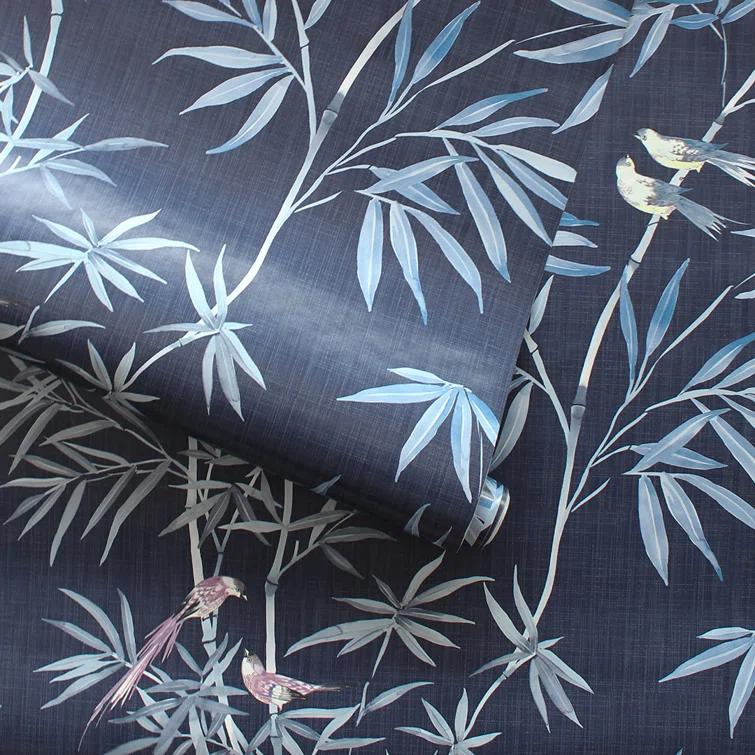 Tempaper & Co. Bamboo Chinoiserie Removable Peel and Stick Wallpaper, Nightfall, 28 sq ft: Vinyl, Self-Adhesive, Botanical Leaf Pattern
