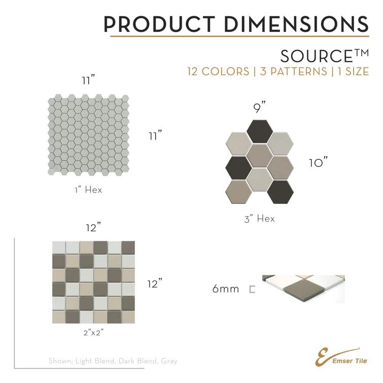 Source™ 11" x 11" Porcelain Honeycomb Mosaic Tile