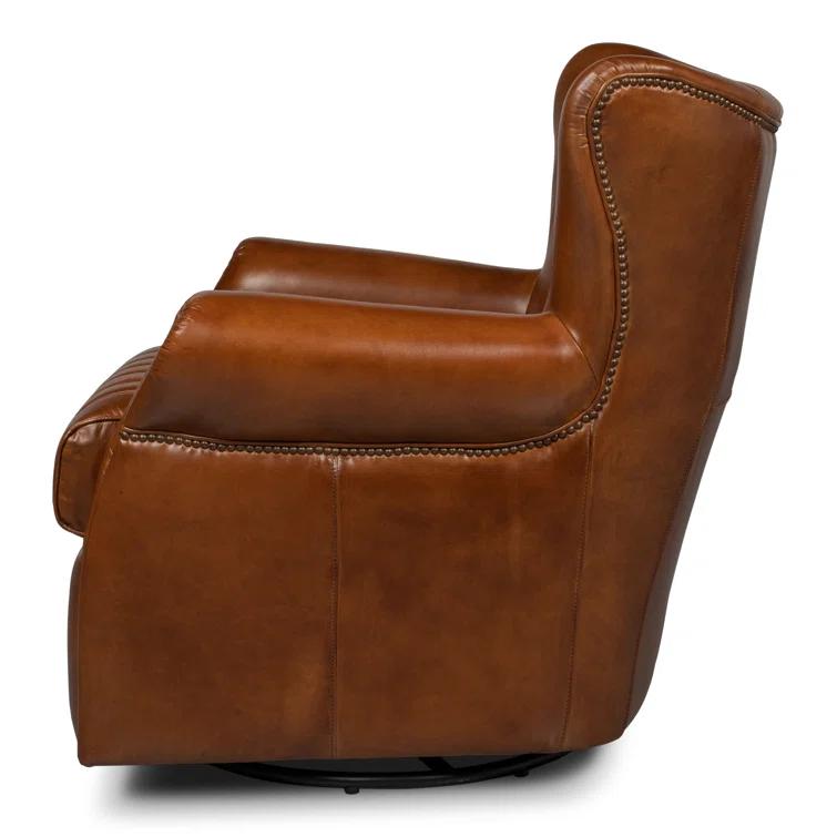 Sarreid Ltd Bugatti Leather Swivel Club Chair