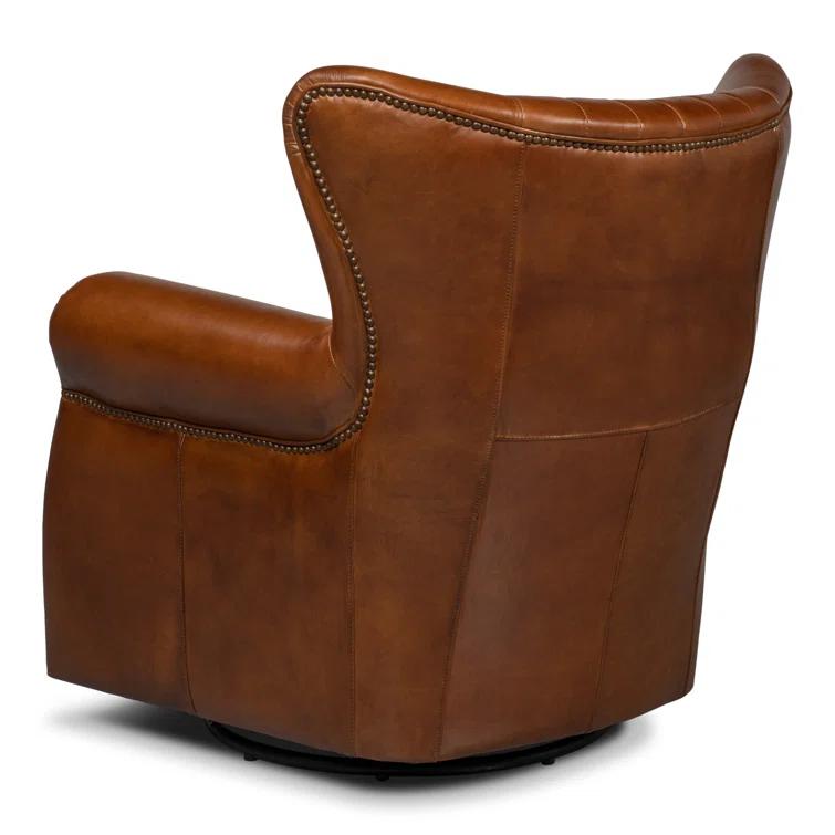 Sarreid Ltd Bugatti Leather Swivel Club Chair