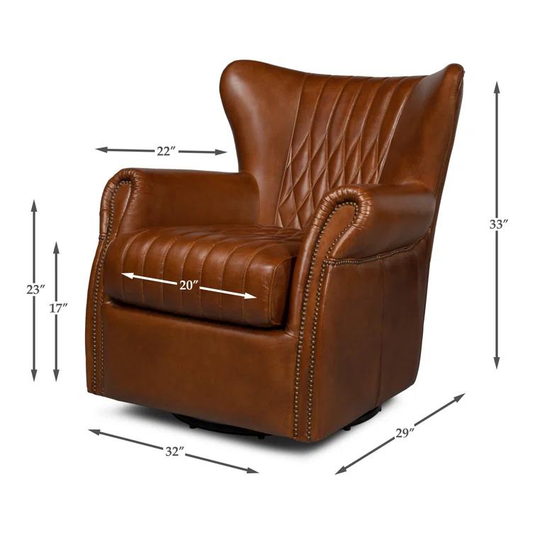 Sarreid Ltd Bugatti Leather Swivel Club Chair