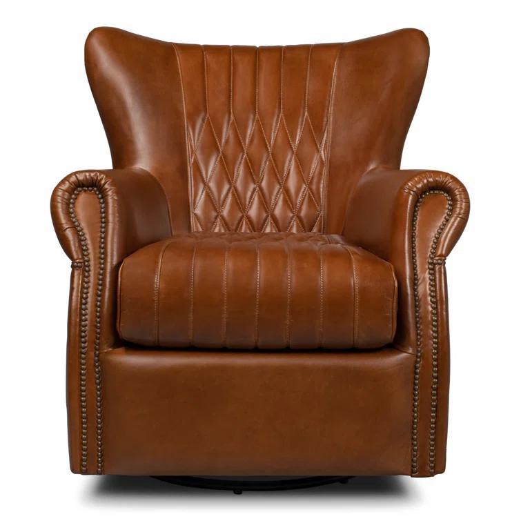 Sarreid Ltd Bugatti Leather Swivel Club Chair